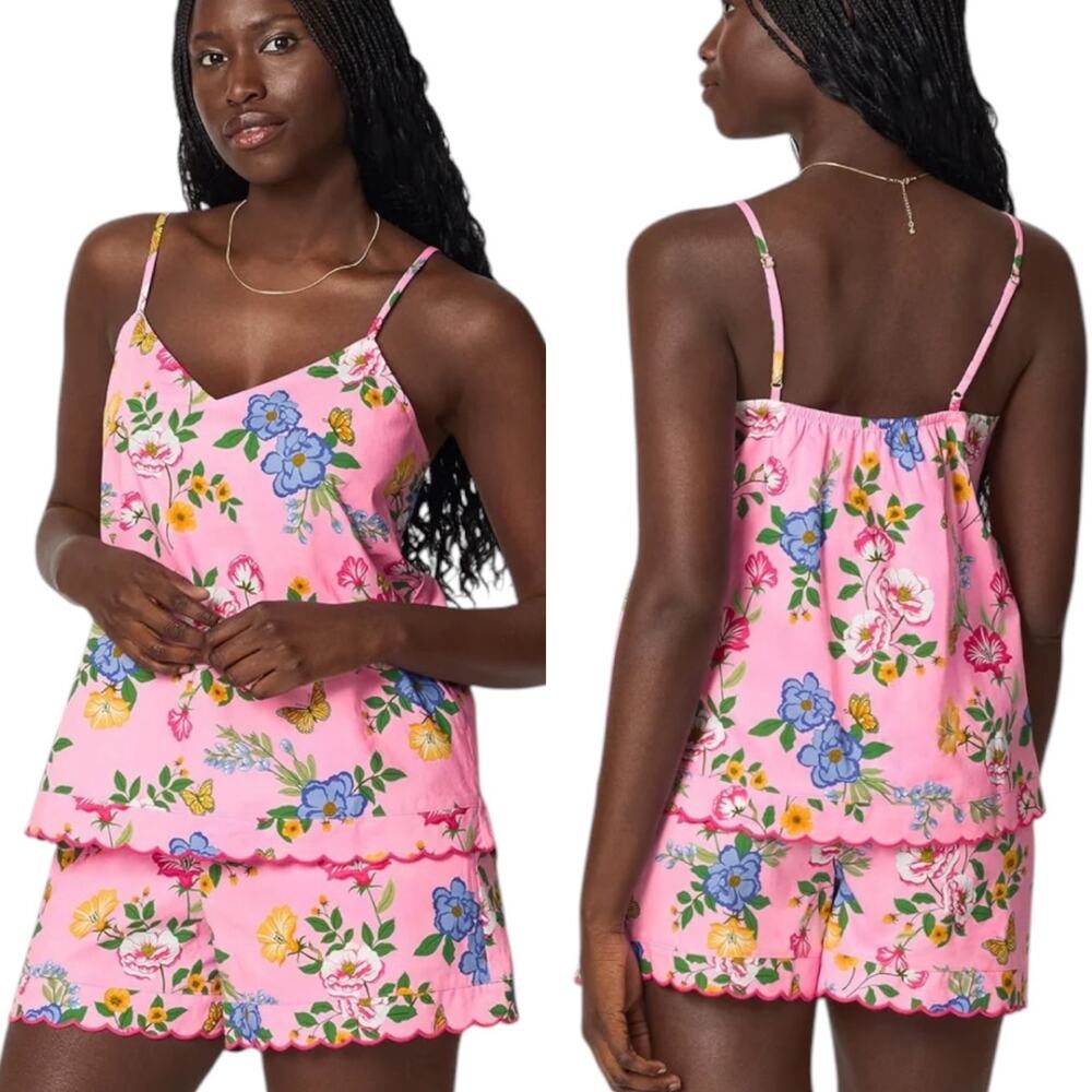 NWT Bedhead BUTTERFLY GARDEN Cami Woven Cotton Poplin Shorty Pajama Set Large